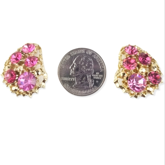 Vintage Weiss Pink Rhinestone Clip Earrings EVC - Picture 5 of 7